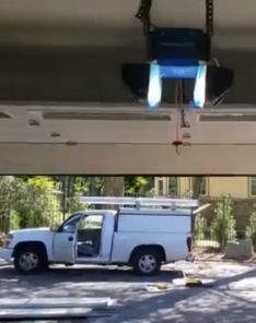 Chamberlain automatic garage door opener lifting a sectional garage door smoothly inside a residential Emerson garage.
