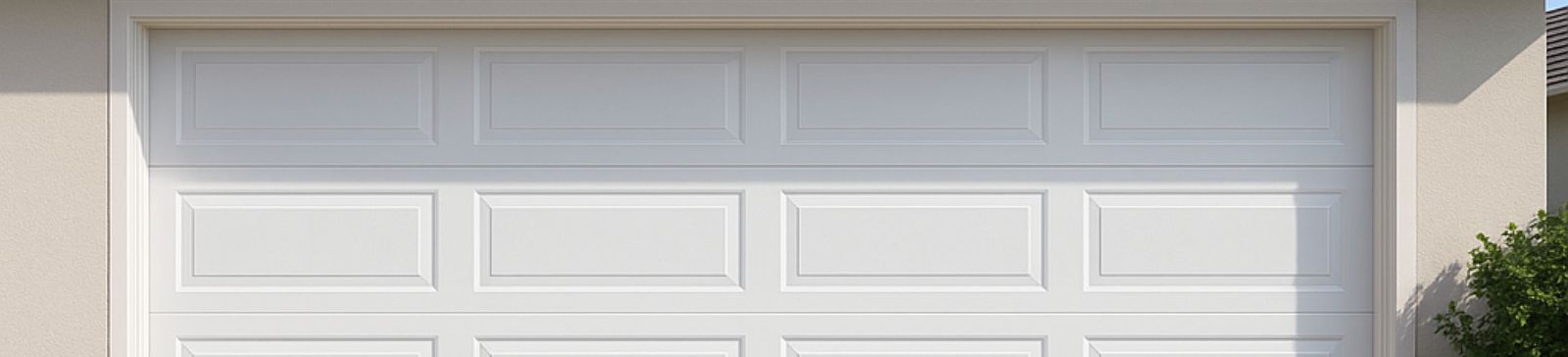 Front view of a newly installed white garage door with raised panels on a residential home in Adairsville, GA, showing a clean, finished look.